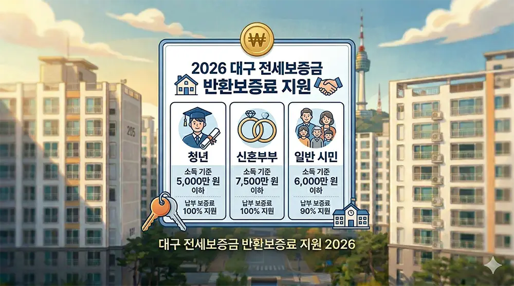 대구 전세보증료 지원 대상별 연 소득 기준(청년, 신혼부부)