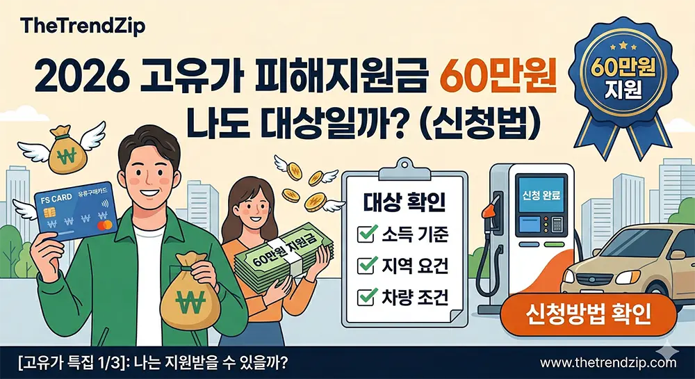 2026년 고유가 피해지원금 60만원 대상 확인 자격 체크리스트 및 신청 방법 안내 메인 이미지