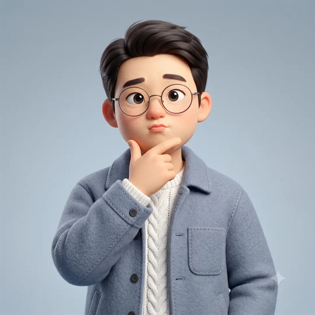 A 3D rendered Korean father character with round glasses and soft wool texture, holding a paper document with a thoughtful expression.